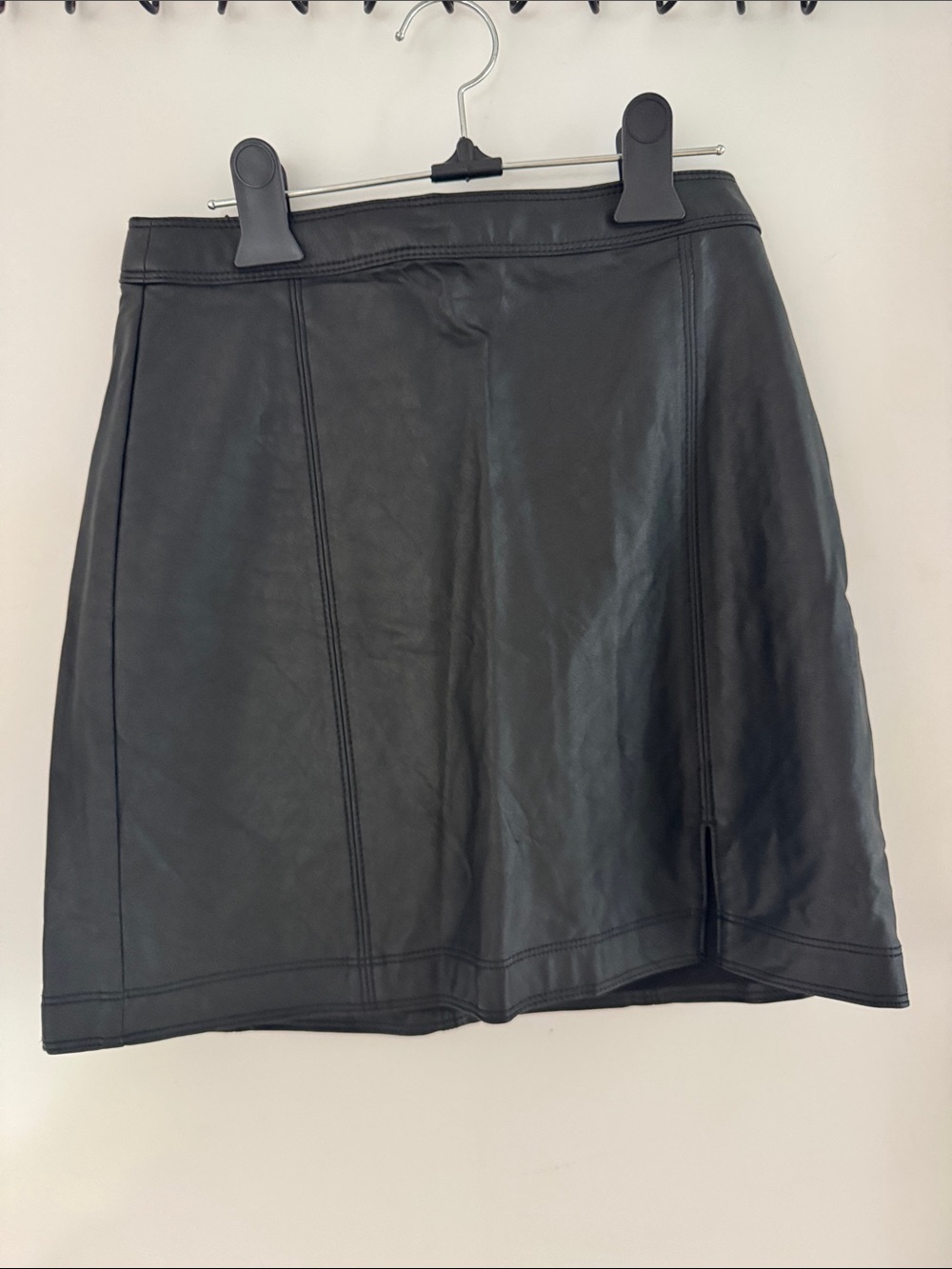 Abercrombie & Fitch Black Faux Leather Mini Skirt with Panel Seams